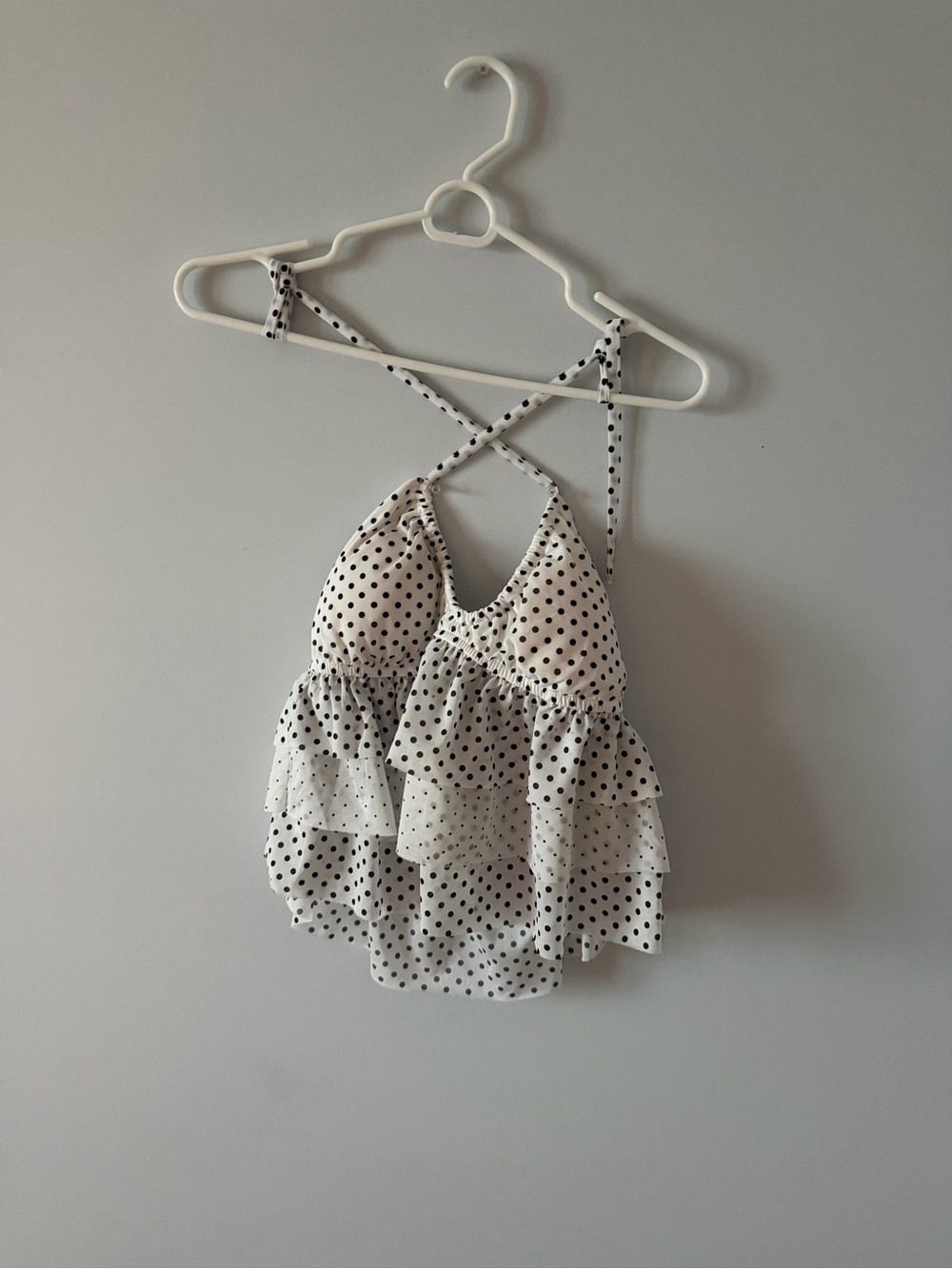 Target White and Black Polka Dot Ruffle Halter Crop Top